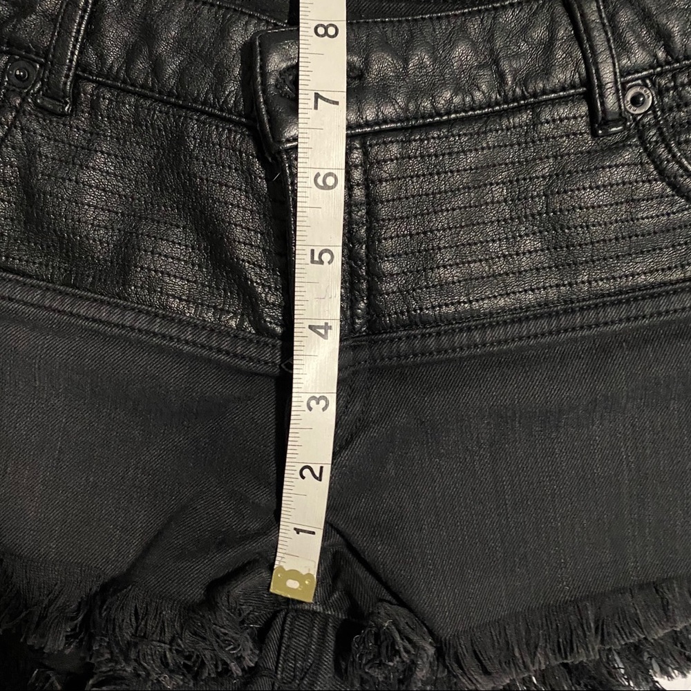 Maje Black Denim Jean Leather Shorts Grunge Moto Biker Distressed Mobwife - Picture 7 of 8